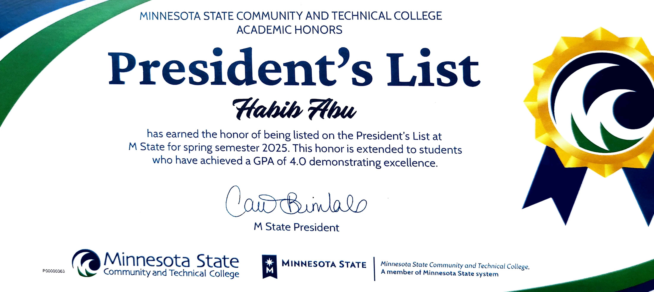 president's list certificate
