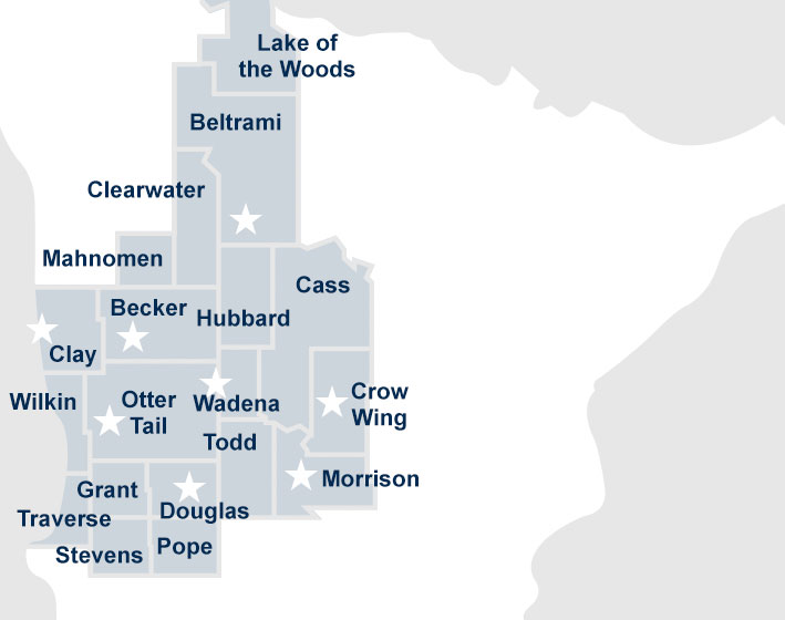 location map of Rural MN CEP counties served